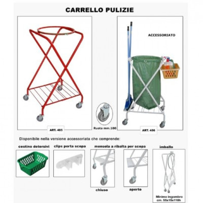 CARRELLO PULIZIE CON CESTINO